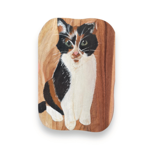 Custom hand painted cat portrait in wood